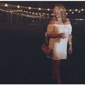 Off the shoulder white mini dress